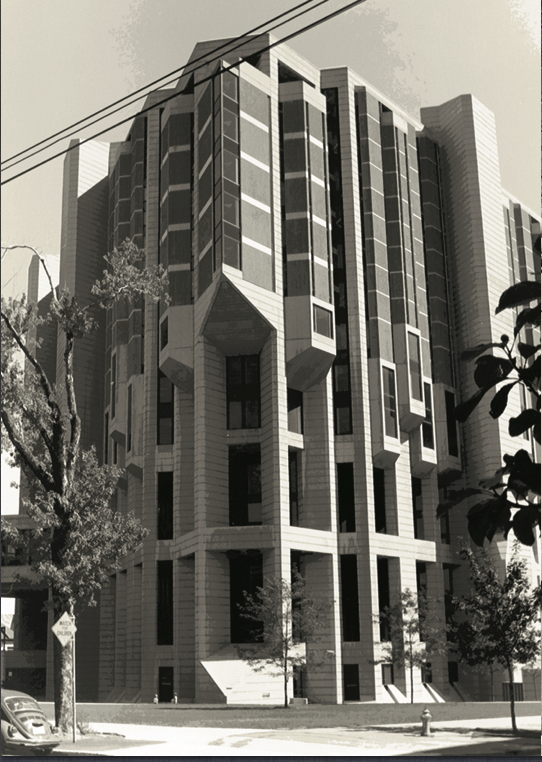black and white photo of the exterior of the Robarts building