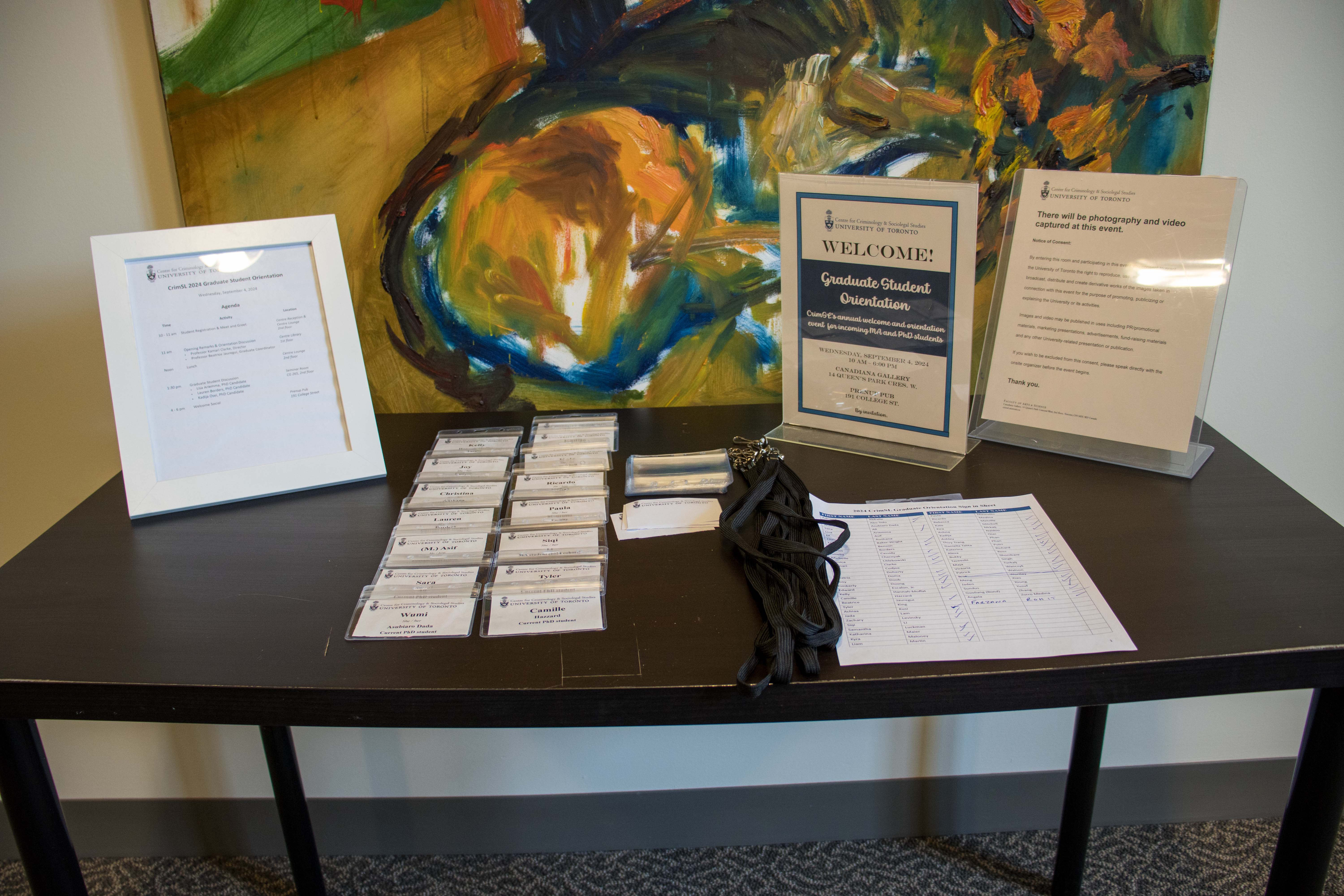 2024 09 04 Sign-in desk at CrimSL Grad Orientation