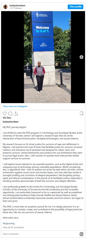 Bukky Shonibare Instagram post screen capture