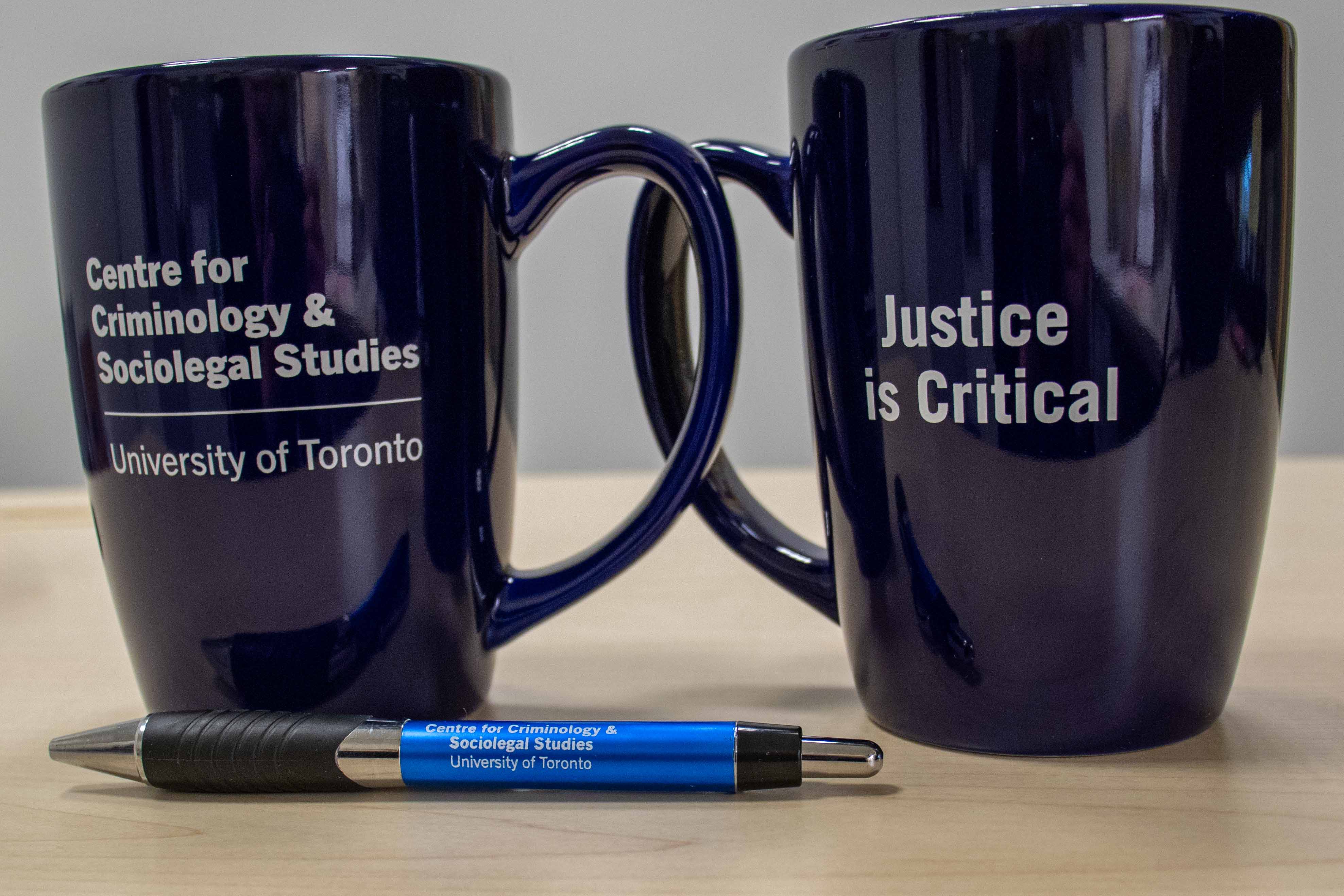 CrimSL branded mugs (front and back) and pen