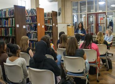 2024 09 04 CrimSL Director Kamari Clarke speaks at at Grad Orientation, CrimSL Library